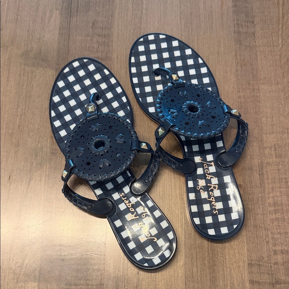 Jack Rogers Navy and White Checkered Sandals